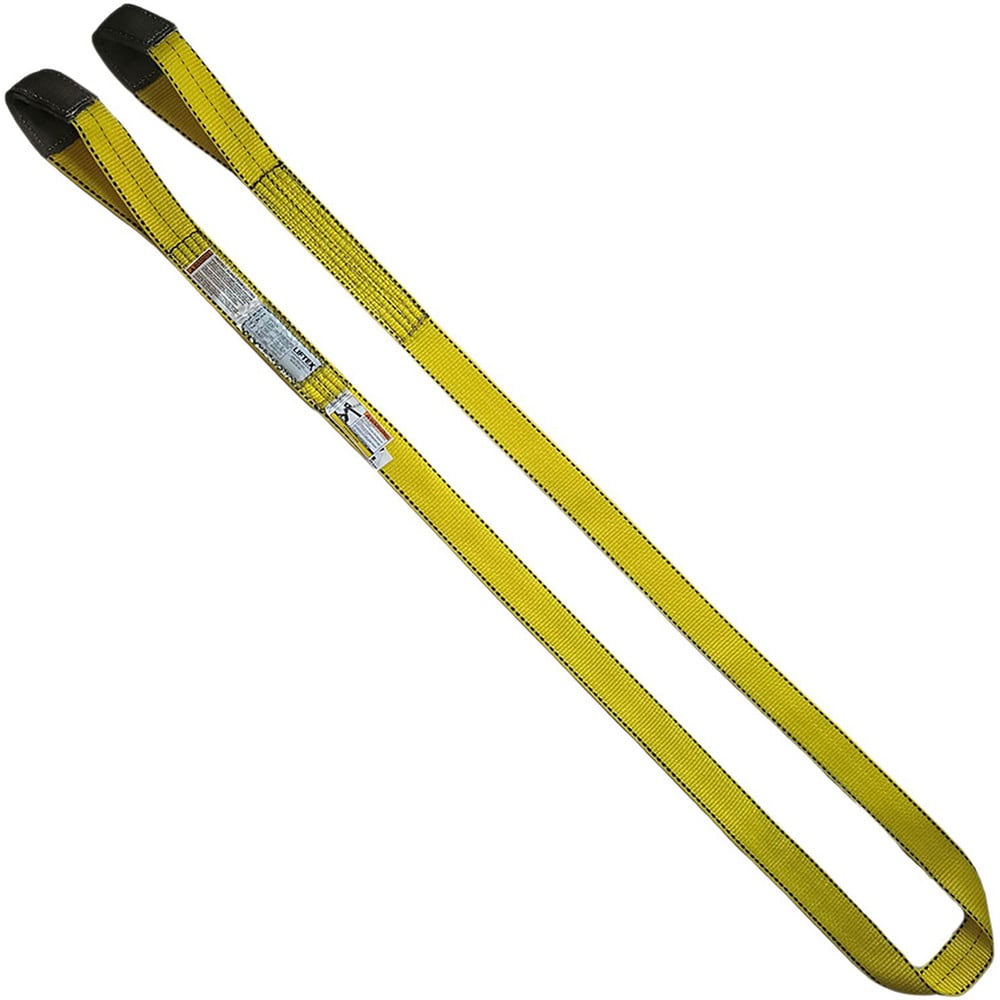 Flat Eye & Eye, Type 3 Web Sling: 4' Long, 2" Wide, 6400 lb Vertical Capacity, Nylon