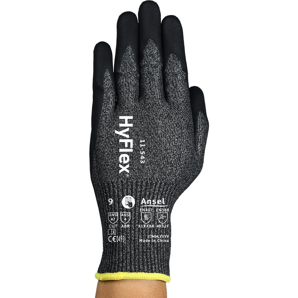 Cut, Puncture & Abrasion-Resistant Gloves: HyFlex 11-543, Size Medium, ANSI Cut A7, ANSI Puncture 3, Nitrile, Stainless Steel, HPPE, Nylon & Spandex