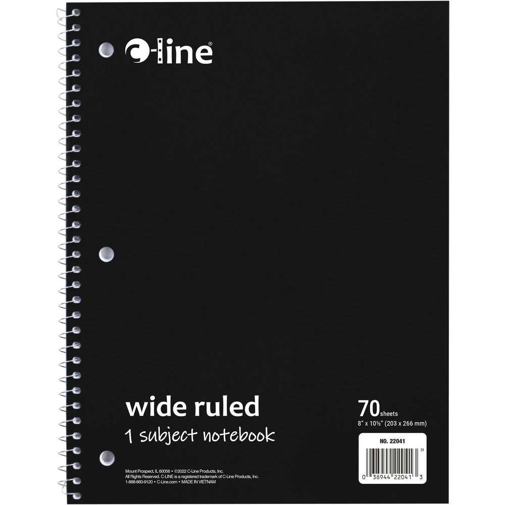 Note Pads, Writing Pads & Notebooks; Product Type: Wide Ruled Spiral-Notebook; Paper Color: White; Style of Rule: Wide; Cover Color: Black; Binding Location: Side