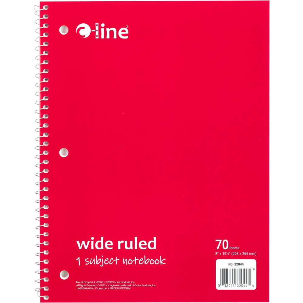 Note Pads, Writing Pads & Notebooks; Product Type: Wide Ruled Spiral-Notebook; Paper Color: White; Style of Rule: Wide; Cover Color: Red; Binding Location: Side