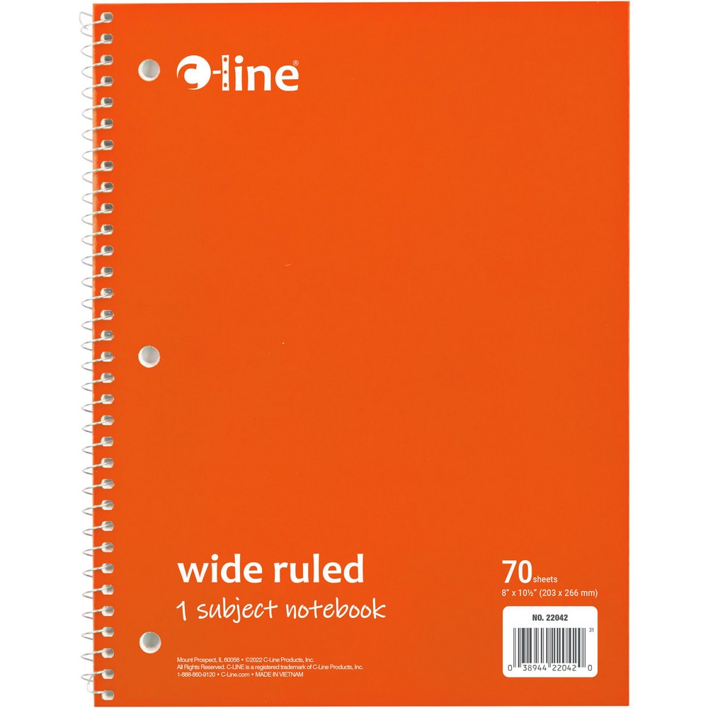 Note Pads, Writing Pads & Notebooks; Product Type: Wide Ruled Spiral-Notebook; Paper Color: White; Style of Rule: Wide; Cover Color: Orange; Binding Location: Side