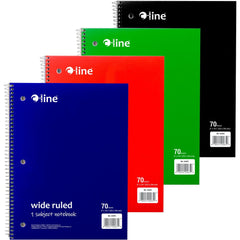 Note Pads, Writing Pads & Notebooks; Product Type: Wide Ruled Spiral-Notebook; Paper Color: White; Style of Rule: Wide; Cover Color: Red, Blue, Black, Green; Binding Location: Side