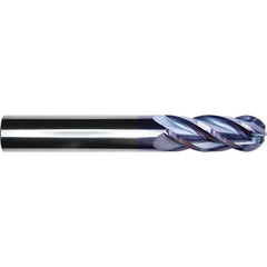 Ball End Mill: 3/16" Dia, 3/8" LOC, 4 Flute, Solid Carbide