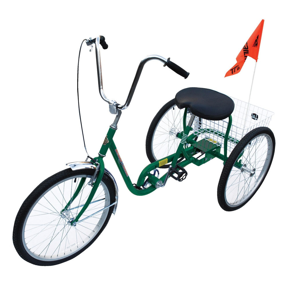 Bicycles & Scooters; Product Type: Industrial Tricycle; Color: Green; Tire Size: 26 x 2.125; Tire Size: 24, 1.75; Tire Type: Air Tire; Load Capacity (Lb.