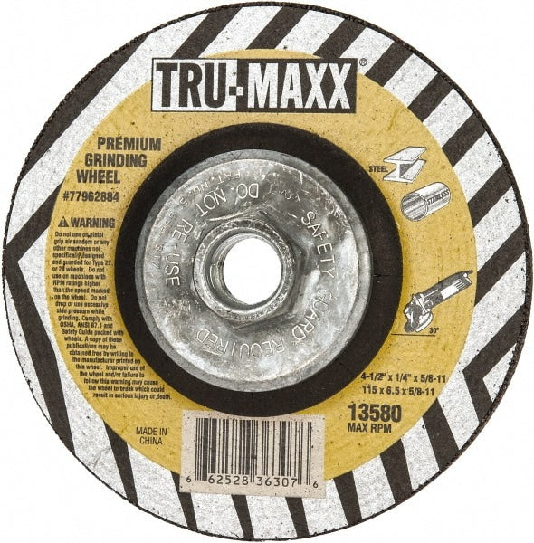 Depressed-Center Wheel: Type 27, 4-1/2" Dia, 5/8-11 Hole