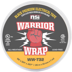 Electrical Tape; Tape Material: Vinyl; Width (Inch): 3/4; Thickness (mil): 7.0000; Color: Black; Series: Professional +; Series Part Number: WW-732; Adhesive Material: PVC