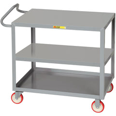 Ergonomic Handle Shelf Utility Cart: 41-1/2" Long, 24" Wide, Steel, 1200 lb Capacity, Gray