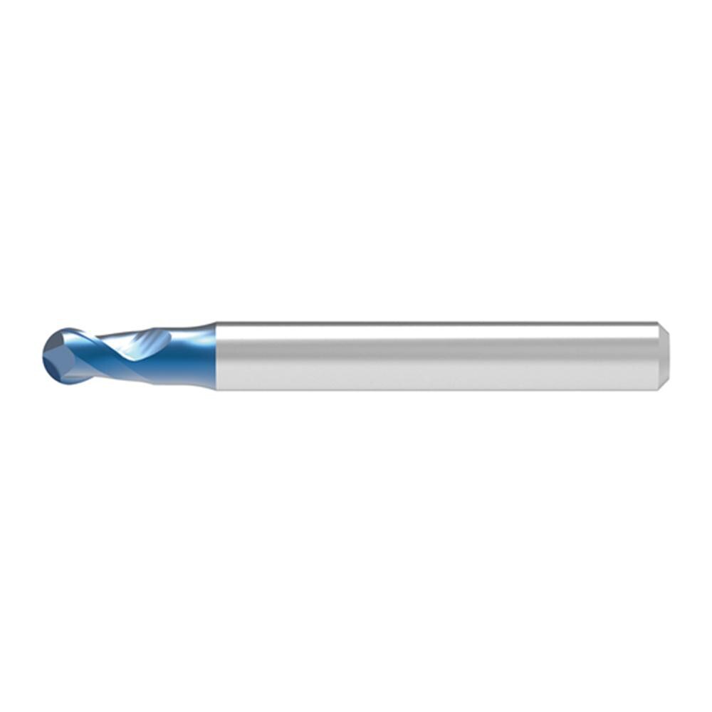 Ball End Mill: 4.00 mm Dia, 7.00 mm LOC, 2 Flute, Solid Carbide