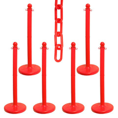 Pedestrian Barrier Kits; Chain Material: Polyethylene; Post Material: HDPE; Surface Pattern: Solid Color; Chain Color: Red; Post Color: Red; Chain Trade Size: 8; Inside Link Length: 1.32 in; Inside Link Width: 0.47