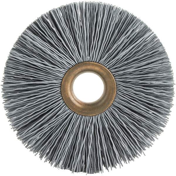 Brush Research Mfg. - 2" OD, 1/2" Arbor Hole, Crimped Abrasive Nylon Wheel Brush - 1/2" Face Width, 1/2" Trim Length, 20,000 RPM - Exact Industrial Supply