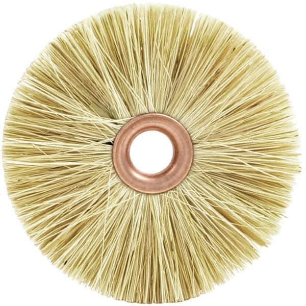 Brush Research Mfg. - 2-1/2" OD, 1/2" Arbor Hole, Crimped Tampico Wheel Brush - 3/8" Face Width, 13/16" Trim Length, 20,000 RPM - Exact Industrial Supply