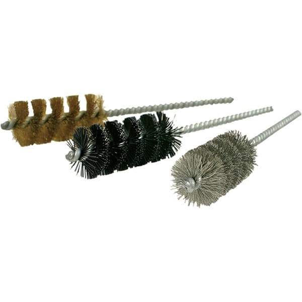 Brush Research Mfg. - 7/16" Diam Helical Steel Tube Brush - Single Spiral, 0.006" Filament Diam, 1-1/2" Brush Length, 5" OAL, 0.168" Diam Galvanized Steel Shank - Exact Industrial Supply