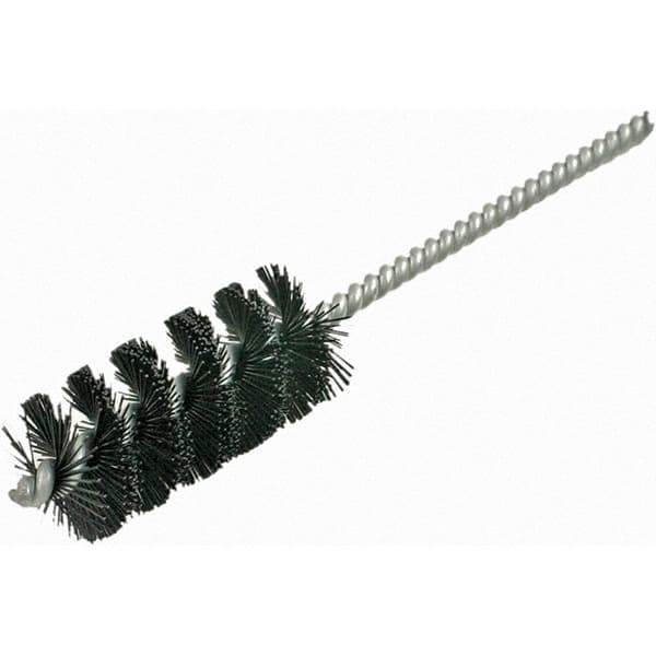 Brush Research Mfg. - 1" Diam Helical Nylon Tube Brush - Single Spiral, 0.017" Filament Diam, 2" Brush Length, 6" OAL, 0.22" Diam Galvanized Steel Shank - Exact Industrial Supply