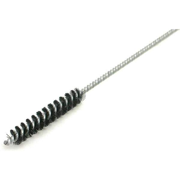 Brush Research Mfg. - 1/2" Diam Helical Nylon Tube Brush - Single Spiral, 0.017" Filament Diam, 2-1/2" Brush Length, 34" OAL, 0.22" Diam Galvanized Steel Shank - Exact Industrial Supply