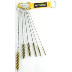 Brush Research Mfg. - 7/16" Diam Helical Brass Tube Brush - Single Spiral, 0.005" Filament Diam, 2-1/2" Brush Length, 10" OAL, 0.168" Diam Galvanized Steel Shank - Exact Industrial Supply