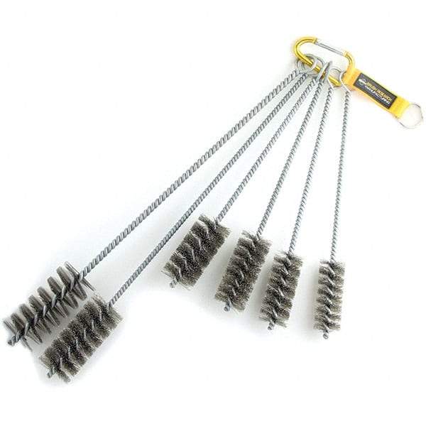 Brush Research Mfg. - 1-3/4" Diam Helical Steel Tube Brush - Single Spiral, 0.012" Filament Diam, 3-1/2" Brush Length, 18" OAL, 0.292" Diam Galvanized Steel Shank - Exact Industrial Supply