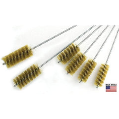 Brush Research Mfg. - 3" Diam Helical Brass Tube Brush - Single Spiral, 0.012" Filament Diam, 4" Brush Length, 18" OAL, 0.292" Diam Galvanized Steel Shank - Exact Industrial Supply