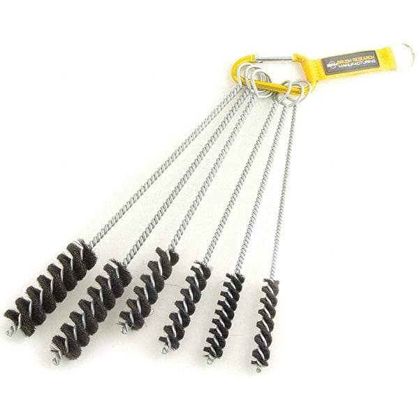 Brush Research Mfg. - 1" Diam Helical Natural Bristle Tube Brush - Single Spiral, 0.01" Filament Diam, 3" Brush Length, 12" OAL, 0.22" Diam Galvanized Steel Shank - Exact Industrial Supply