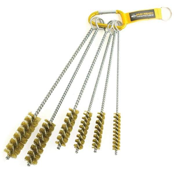 Brush Research Mfg. - 1" Diam Helical Brass Tube Brush - Single Spiral, 0.01" Filament Diam, 3" Brush Length, 12" OAL, 0.245" Diam Galvanized Steel Shank - Exact Industrial Supply