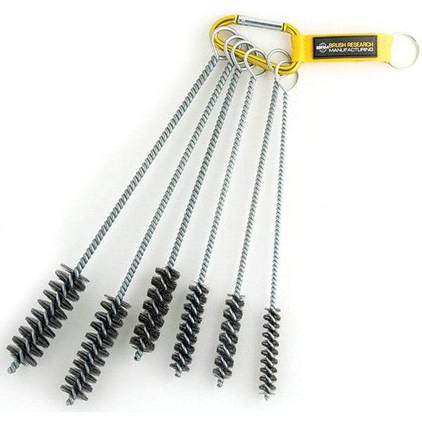 Brush Research Mfg. - 1" Diam Helical Steel Tube Brush - Single Spiral, 0.01" Filament Diam, 3" Brush Length, 12" OAL, 0.245" Diam Galvanized Steel Shank - Exact Industrial Supply