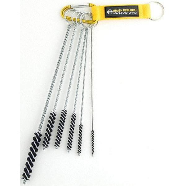 Brush Research Mfg. - 7/16" Diam Helical Nylon Tube Brush - Single Spiral, 0.168" Filament Diam, 3" Brush Length, 10" OAL, 0.168" Diam Galvanized Steel Shank - Exact Industrial Supply