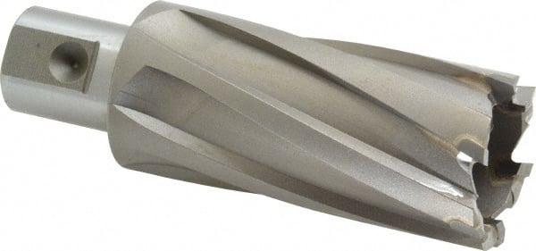 Annular Cutter: 1-3/16″ Dia, 2″ Depth of Cut, Carbide Tipped 3/4″ Shank Dia, 2 Flats, Bright/Uncoated