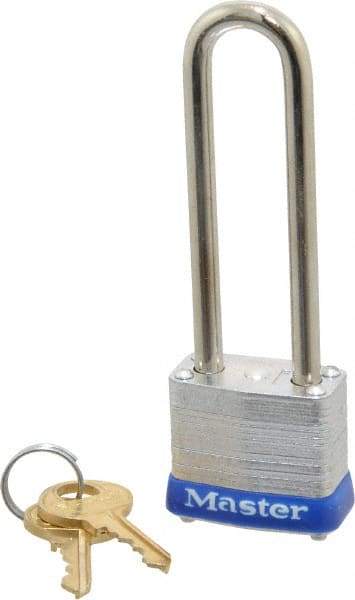 Master Lock - 2-1/2" Shackle Clearance, Keyed Alike General Security Padlock - 3/16" Shackle Diam, Laminated Steel - Exact Industrial Supply