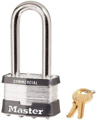 Master Lock - 2-1/2" Shackle Clearance, Keyed Different Padlock - 15/16" Shackle Width, 3/8" Shackle Diam, Laminated Steel - Exact Industrial Supply