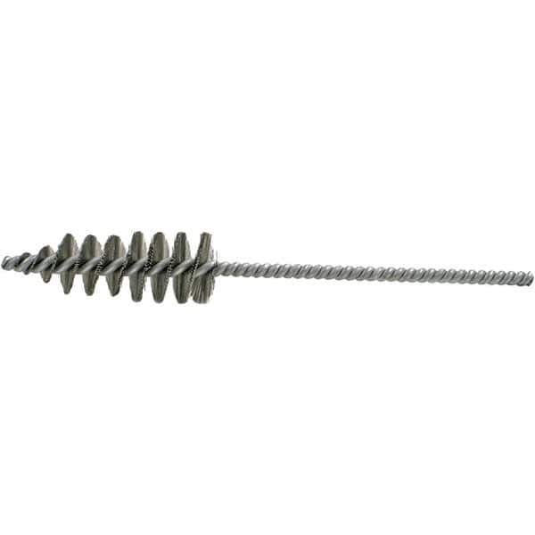 Brush Research Mfg. - 1.3" Diam Helical Steel Tube Brush - Single Spiral, 0.012" Filament Diam, 3-5/8" Brush Length, 10-1/2" OAL, 0.292" Diam Galvanized Steel Shank - Exact Industrial Supply
