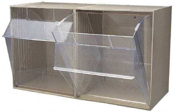 Quantum Storage - 23-5/8" Wide x 13-7/8" High x 11-7/8" Deep, Small Parts Tip Out Stacking Bin Organizer - Polystyrene Frame, 2 Compartments, 11-1/16" Wide x 13-5/8" High x 8-7/8" Deep Bin - Exact Industrial Supply