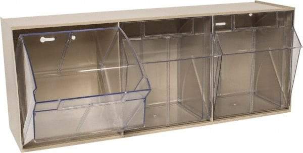 Quantum Storage - 23-5/8" Wide x 9-1/2" High x 7-3/4" Deep, Small Parts Tip Out Stacking Bin Organizer - Polystyrene Frame, 3 Compartments, 7-3/8" Wide x 8-5/8" High x 5-7/8" Deep Bin - Exact Industrial Supply