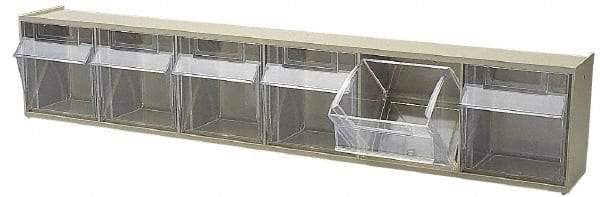 Quantum Storage - 23-5/8" Wide x 4-1/2" High x 3-5/8" Deep, Small Parts Tip Out Stacking Bin Organizer - Polystyrene Frame, 6 Compartments, 3-1/2" Wide x 3-3/4" High x 2-5/8" Deep Bin - Exact Industrial Supply