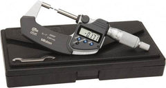 Mitutoyo - 1 Inch, 32mm Throat Depth, Electronic Spline Micrometer - Accurate Up to 0.0001 Inch, 1/4 Inch Spindle Diameter, 0.18mm Head Diameter, Ratchet Stop Thimble, Data Output - Exact Industrial Supply