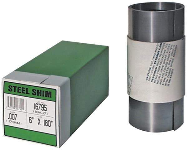 Made in USA - 2.50 m Long x 150 mm Wide x 0.3 mm Thick, Roll Shim Stock - Brass - Exact Industrial Supply