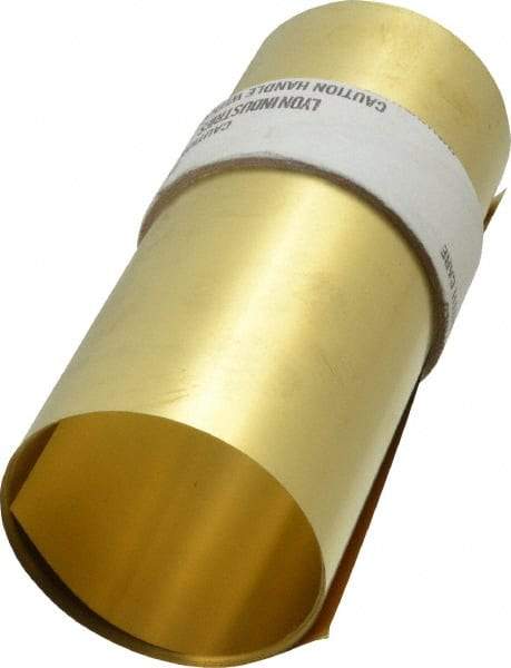 Made in USA - 100 Inch Long x 6 Inch Wide x 0.004 Inch Thick, Roll Shim Stock - Brass - Exact Industrial Supply