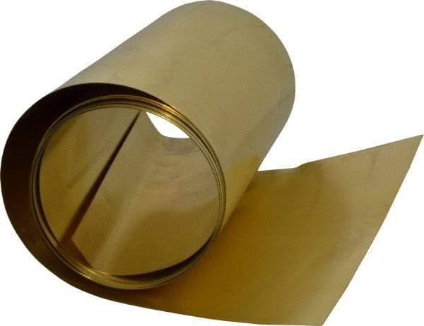 Made in USA - 100 Inch Long x 6 Inch Wide x 0.006 Inch Thick, Roll Shim Stock - Brass - Exact Industrial Supply