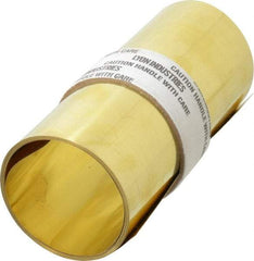 Made in USA - 100 Inch Long x 6 Inch Wide x 0.007 Inch Thick, Roll Shim Stock - Brass - Exact Industrial Supply