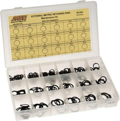 Made in USA - 310 Piece, M6 to M25, Steel, Snap External Retaining Ring Assortment - Includes Compartmented Case, Specification Labels - Exact Industrial Supply