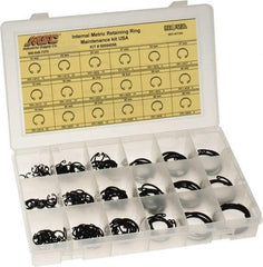 Made in USA - 174 Piece, M10 to M40, Steel, Snap Internal Retaining Ring Assortment - Includes Compartmented Case, Specification Labels - Exact Industrial Supply