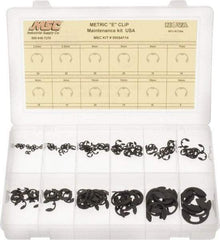 Made in USA - 190 Piece, M2.3 to M19, Steel, E Style External Retaining Ring Assortment - Includes Compartmented Case, Specification Labels - Exact Industrial Supply