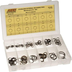 Value Collection - 315 Piece, 1/4 to 1-1/4", Stainless Steel, Snap External Retaining Ring Assortment - Includes Compartmented Case, Specification Labels - Exact Industrial Supply