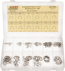 Made in USA - 206 Piece, 1/8 to 7/8", Stainless Steel, E Style External Retaining Ring Assortment - Exact Industrial Supply