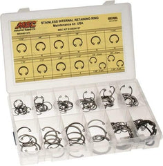 Value Collection - 120 Piece, 1/2 to 1-3/4", Stainless Steel, Snap Internal Retaining Ring Assortment - Includes Compartmented Case, Specification Labels - Exact Industrial Supply