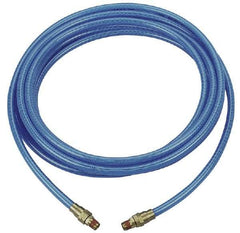 Coilhose Pneumatics - 1/4" ID, 1/4 Thread, 25' Long, Transparent Blue Polyurethane Coiled & Self Storing Hose - 200 Max psi, Male Rigid x Male Rigid - Exact Industrial Supply