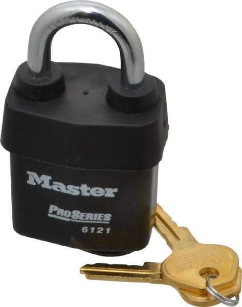 Master Lock - 1-1/8" Shackle Clearance, Keyed Different Pro Series Solid Steel Padlock - 5/16" Shackle Diam, Laminated Steel - Exact Industrial Supply