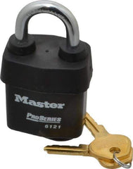 Master Lock - 1-1/8" Shackle Clearance, Keyed Different Pro Series Solid Steel Padlock - 5/16" Shackle Diam, Laminated Steel - Exact Industrial Supply