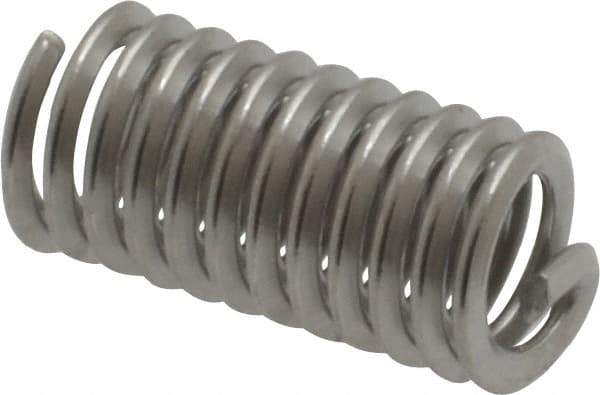 Heli-Coil - #10-24 UNC, 0.57" OAL, Free Running Helical Insert - 11-3/8 Free Coils, Tanged, 304 Stainless Steel, Bright Finish, 3D Insert Length - Exact Industrial Supply