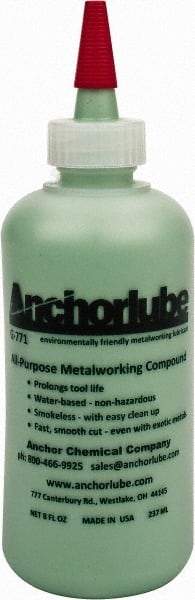 Made in USA - Anchorlube G-771, 8 oz Bottle Cutting Fluid - Water Soluble, For Broaching, Counterboring, Drawing, Drilling, Engraving, Fly-Cutting, Hole Extruding, Milling, Piercing, Punching, Sawing, Seat Forming, Spot Facing, Tapping - Exact Industrial Supply