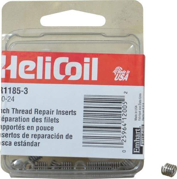 Heli-Coil - #10-24 UNC, 0.285" OAL, Free Running Helical Insert - 5 Free Coils, Tanged, Stainless Steel, Bright Finish, 1-1/2D Insert Length - Exact Industrial Supply