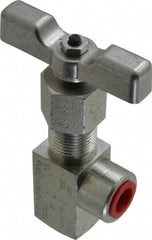 Made in USA - 1/4" Pipe, Angled Hard Seat Needle Valve - FNPT x FNPT Ends, Alloy Valve, 10,000 Max psi - Exact Industrial Supply